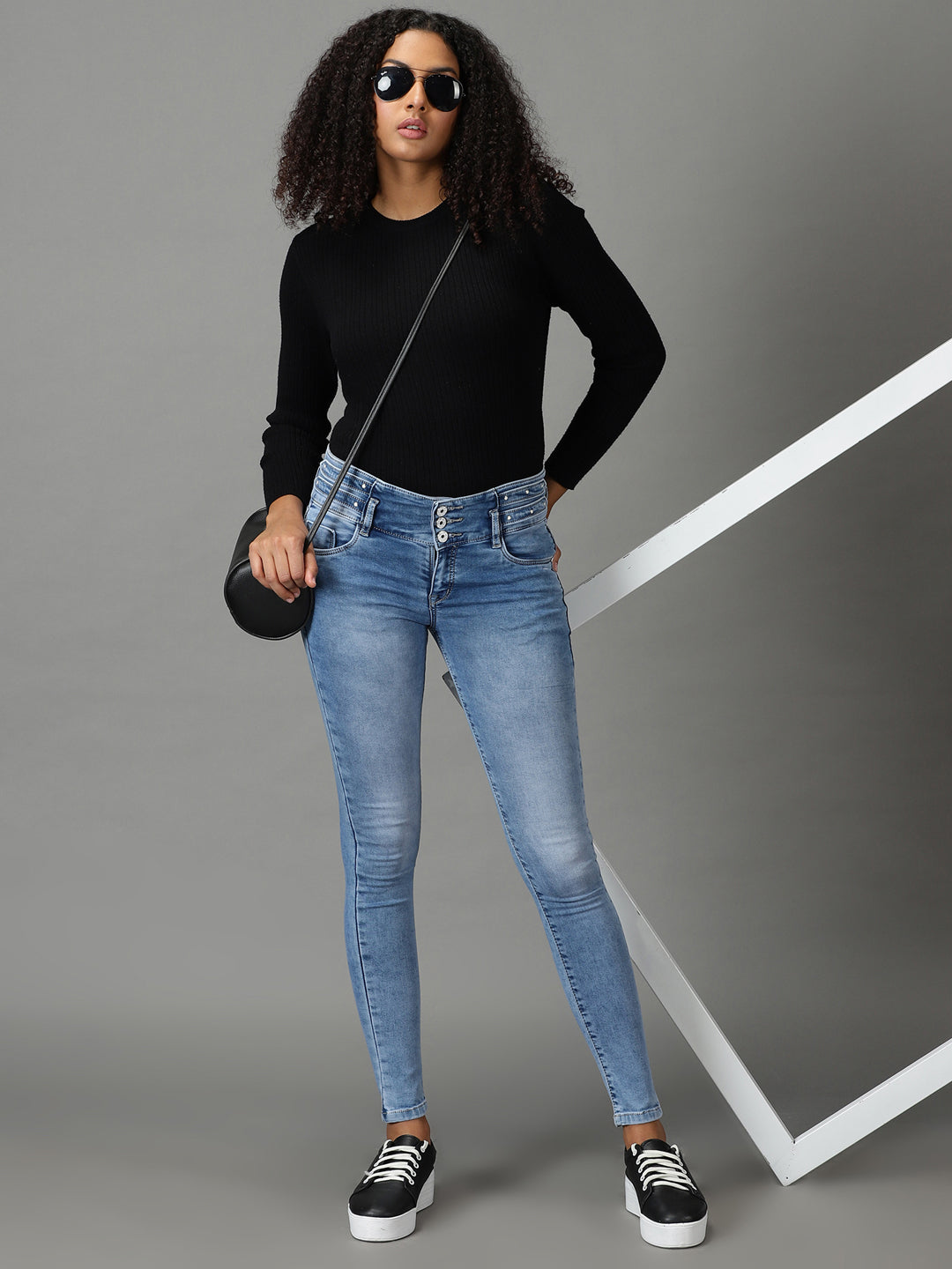 Women's Blue Skinny Fit Heavy Fade Stretchable Jeans