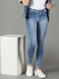 Women's Blue Skinny Fit High-Rise Heavy Fade Stretchable Cotton Jeans