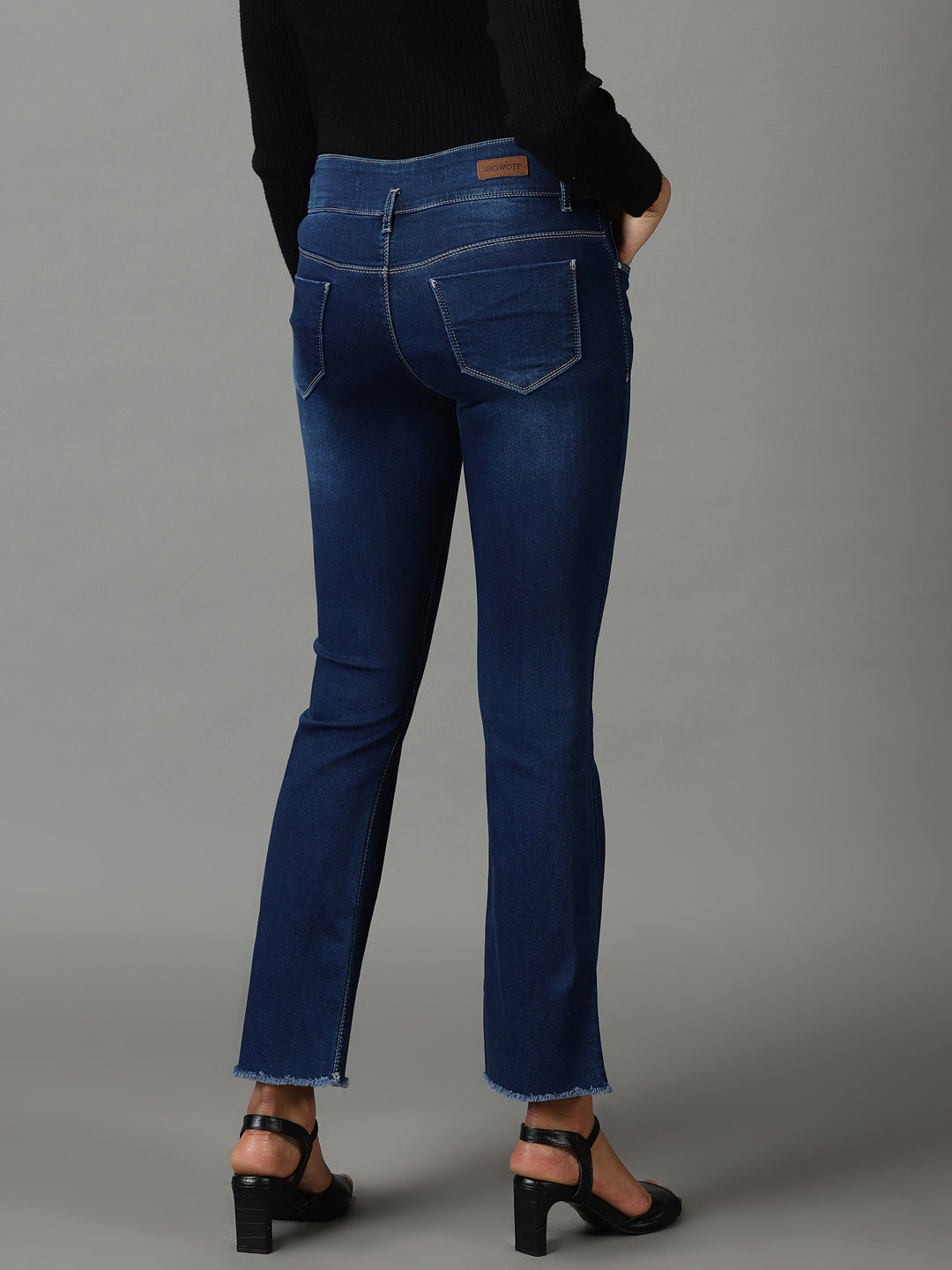 Women's Navy Blue Bootcut High-Rise Light Fade Stretchable Jeans
