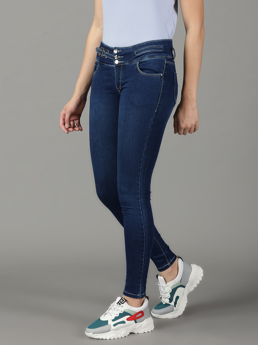 Women's Navy Blue Skinny Fit High-Rise Light Fade Stretchable Jeans