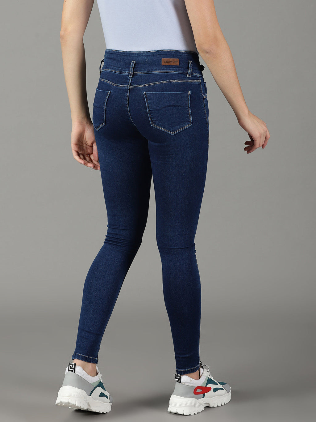 Women's Navy Blue Skinny Fit High-Rise Light Fade Stretchable Jeans