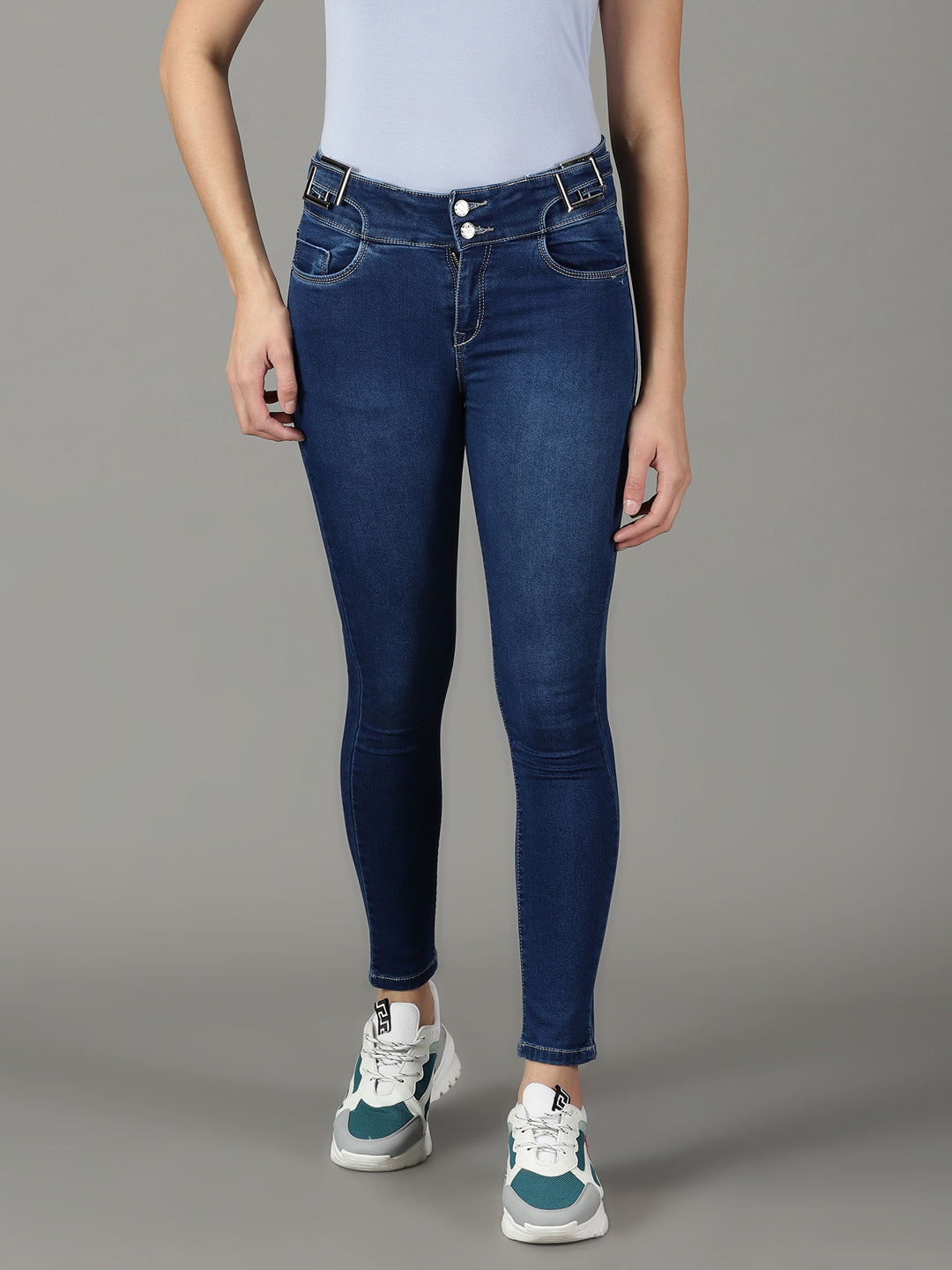 Women's Navy Blue Slim Fit High-Rise Light Fade Stretchable Jeans