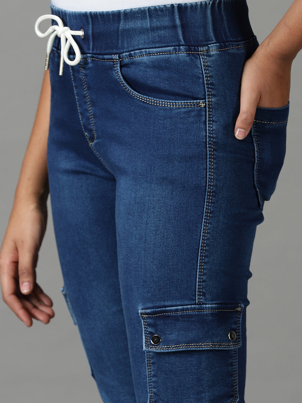 Women's Navy Blue Jogger High-Rise Light Fade Stretchable Cotton Jeans