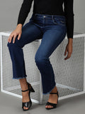 Women's Navy Blue Bootcut High-Rise Light Fade Acid Wash Stretchable Jeans