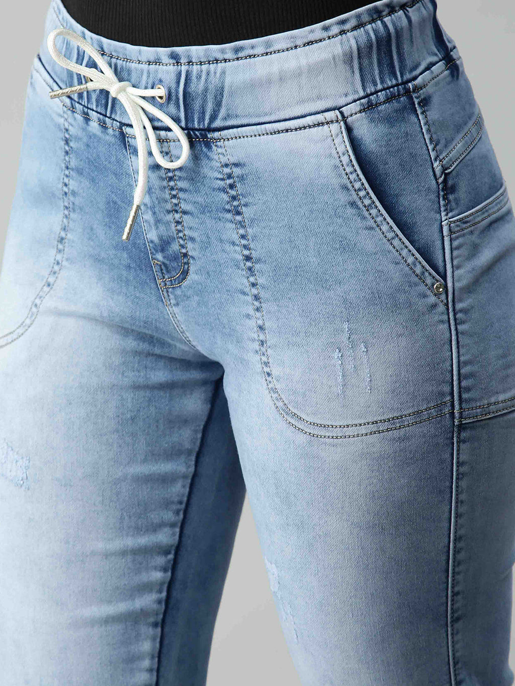 Women's Blue Jean Jogger High-Rise Heavy Fade Stretchable Jeans