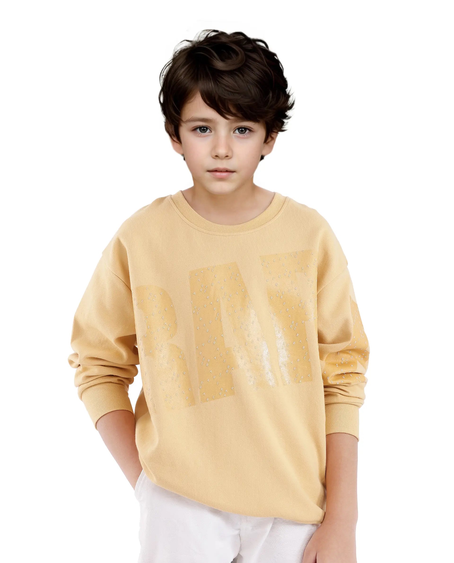 Rare Ones Kids Cramet Yellow Cotton Full Sleeve Gel With Hd Print Sweatshirt