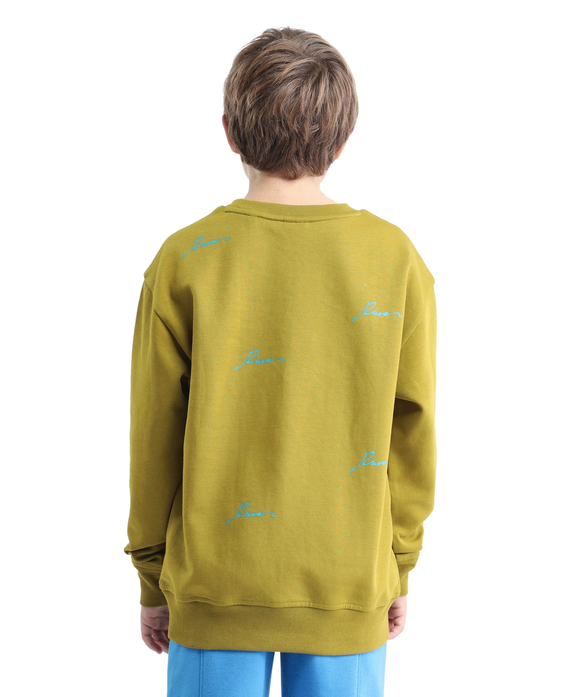 Rare Ones Kids Criz Olive Cotton Blend All Over Print Oversized Sweatshirt