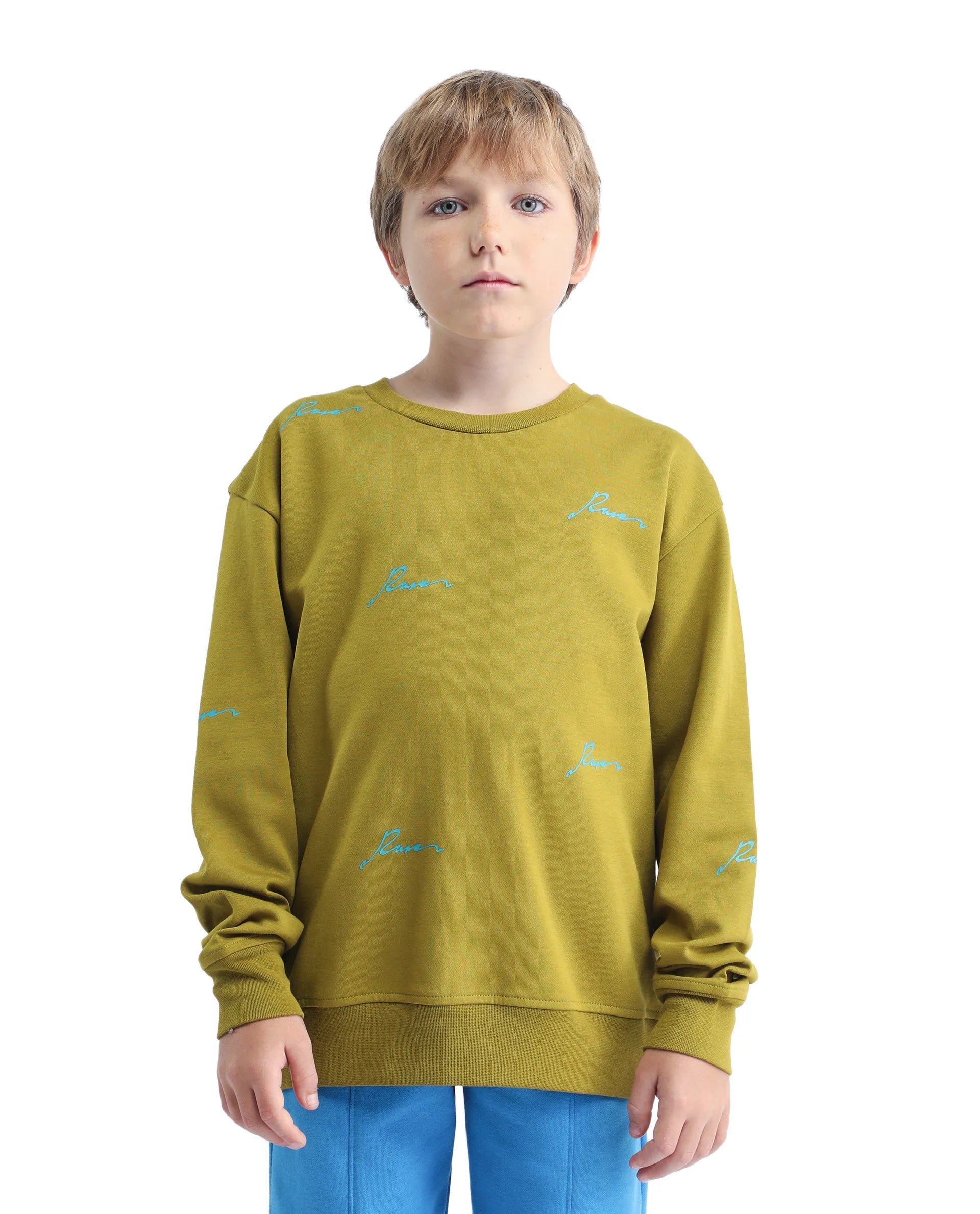 Rare Ones Kids Criz Olive Cotton Blend All Over Print Oversized Sweatshirt