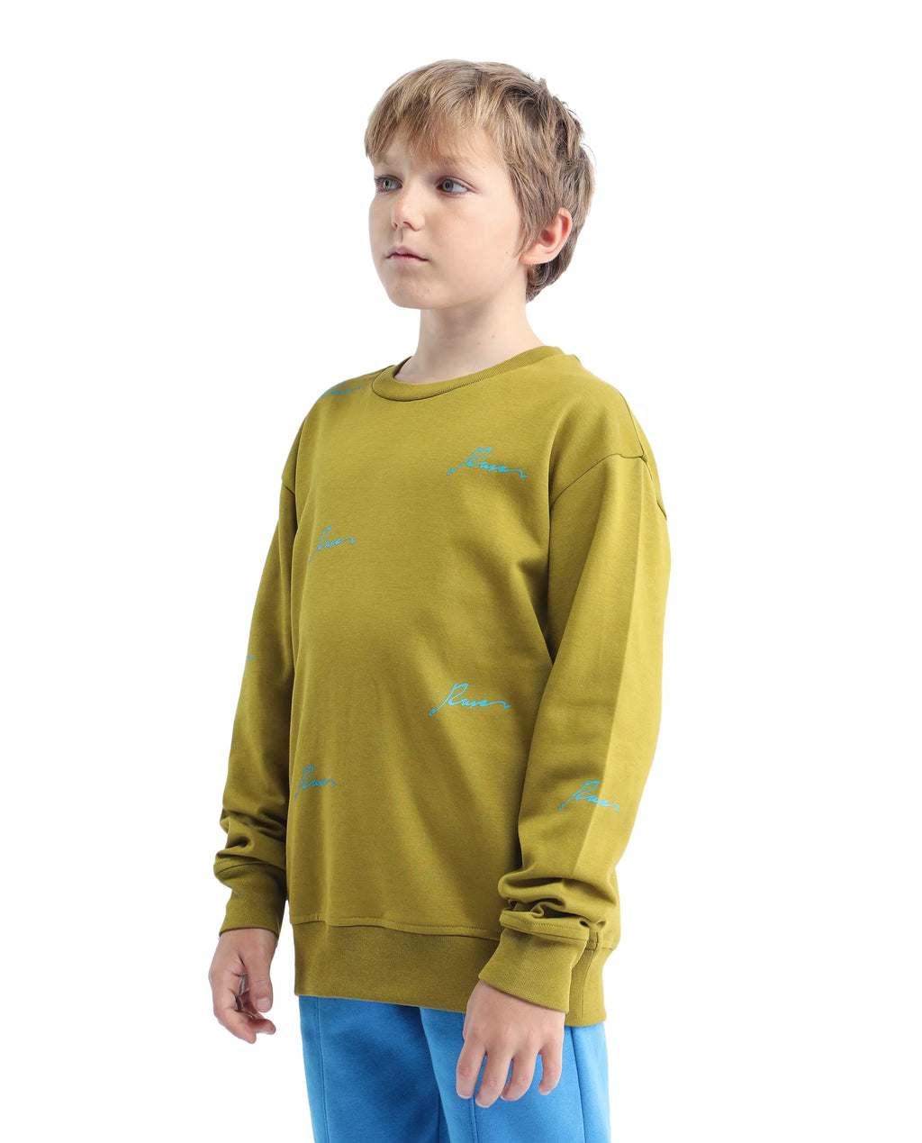 Rare Ones Kids Criz Olive Cotton Blend All Over Print Oversized Sweatshirt