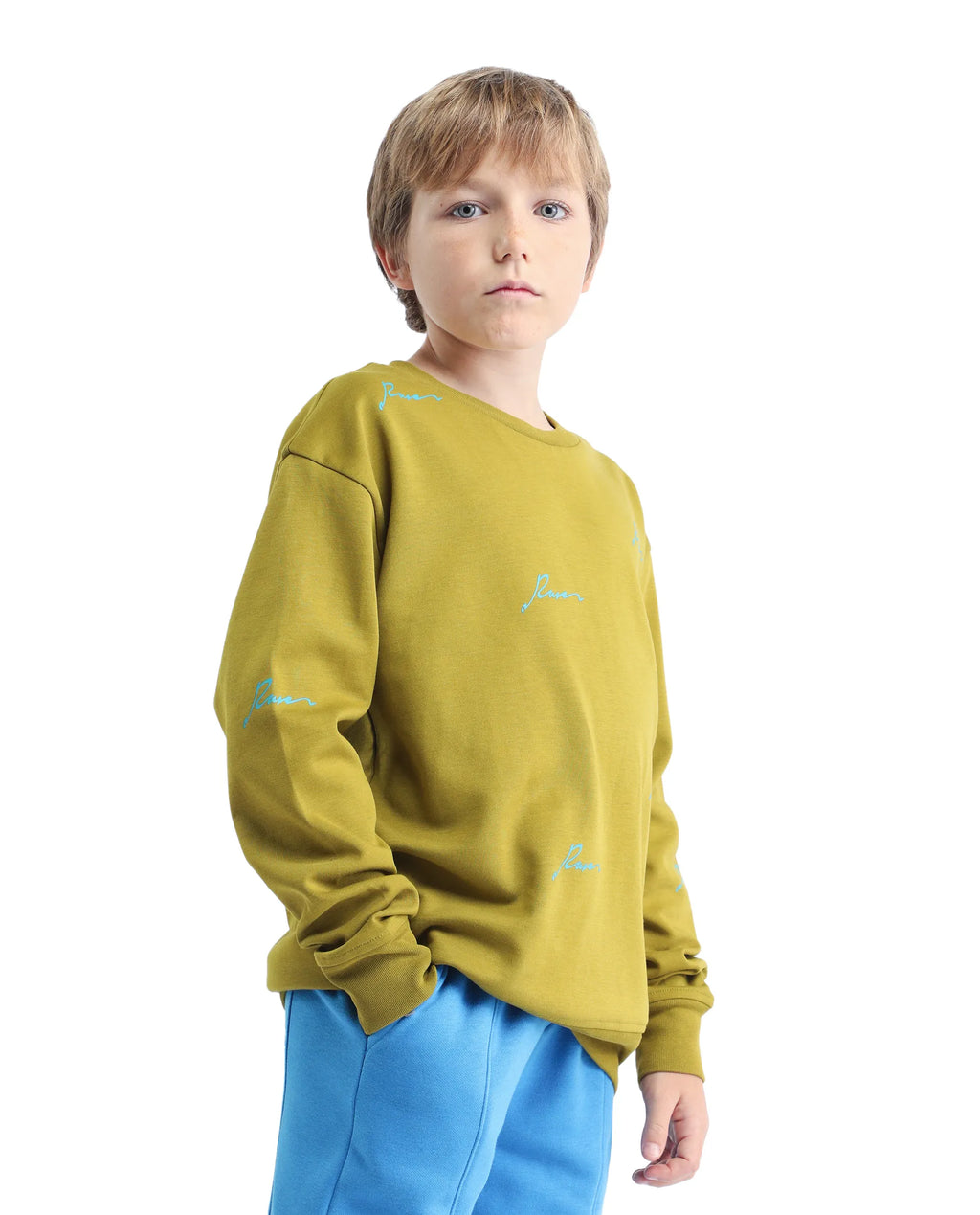 Rare Ones Kids Criz Olive Cotton Blend All Over Print Oversized Sweatshirt