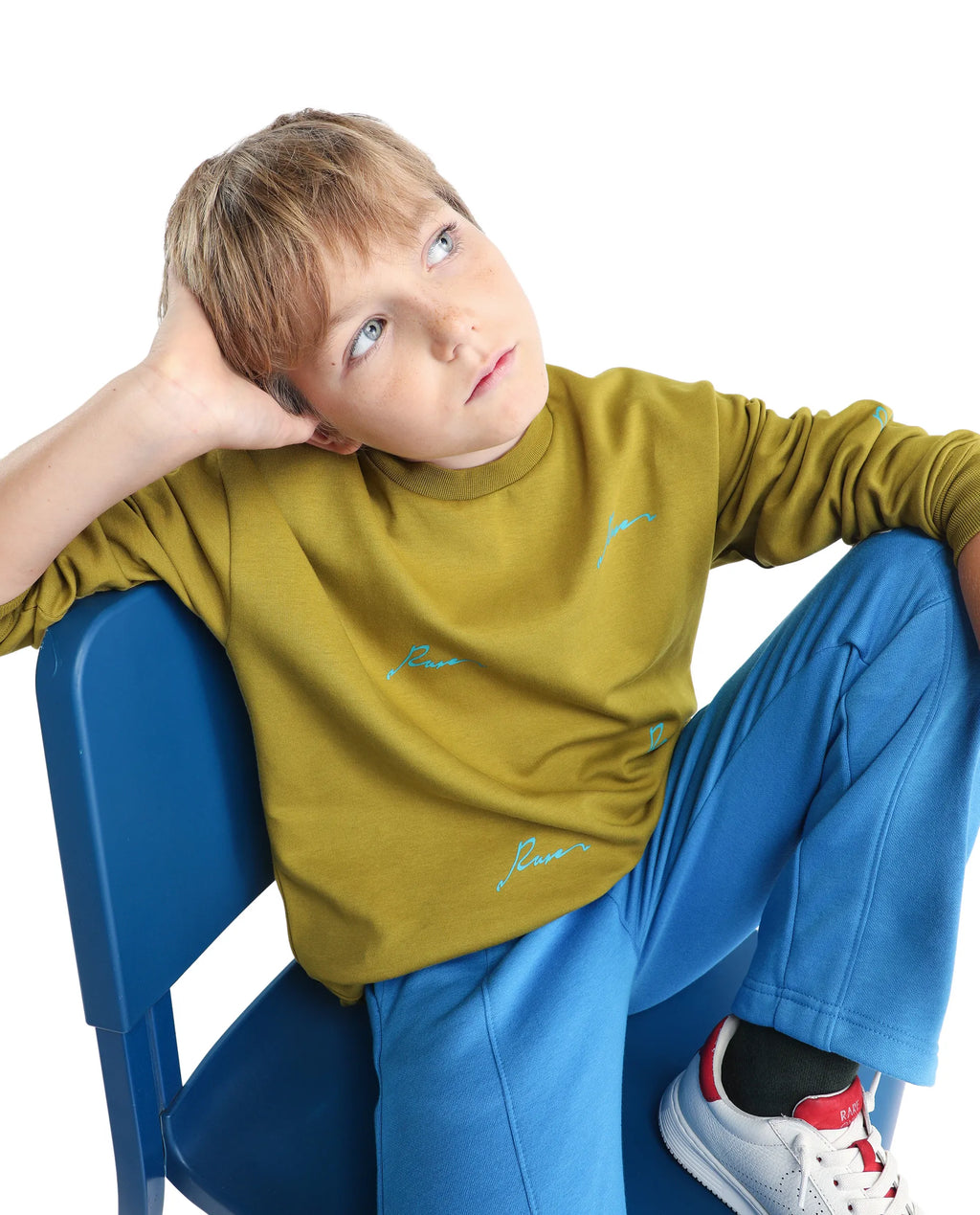 Rare Ones Kids Criz Olive Cotton Blend All Over Print Oversized Sweatshirt