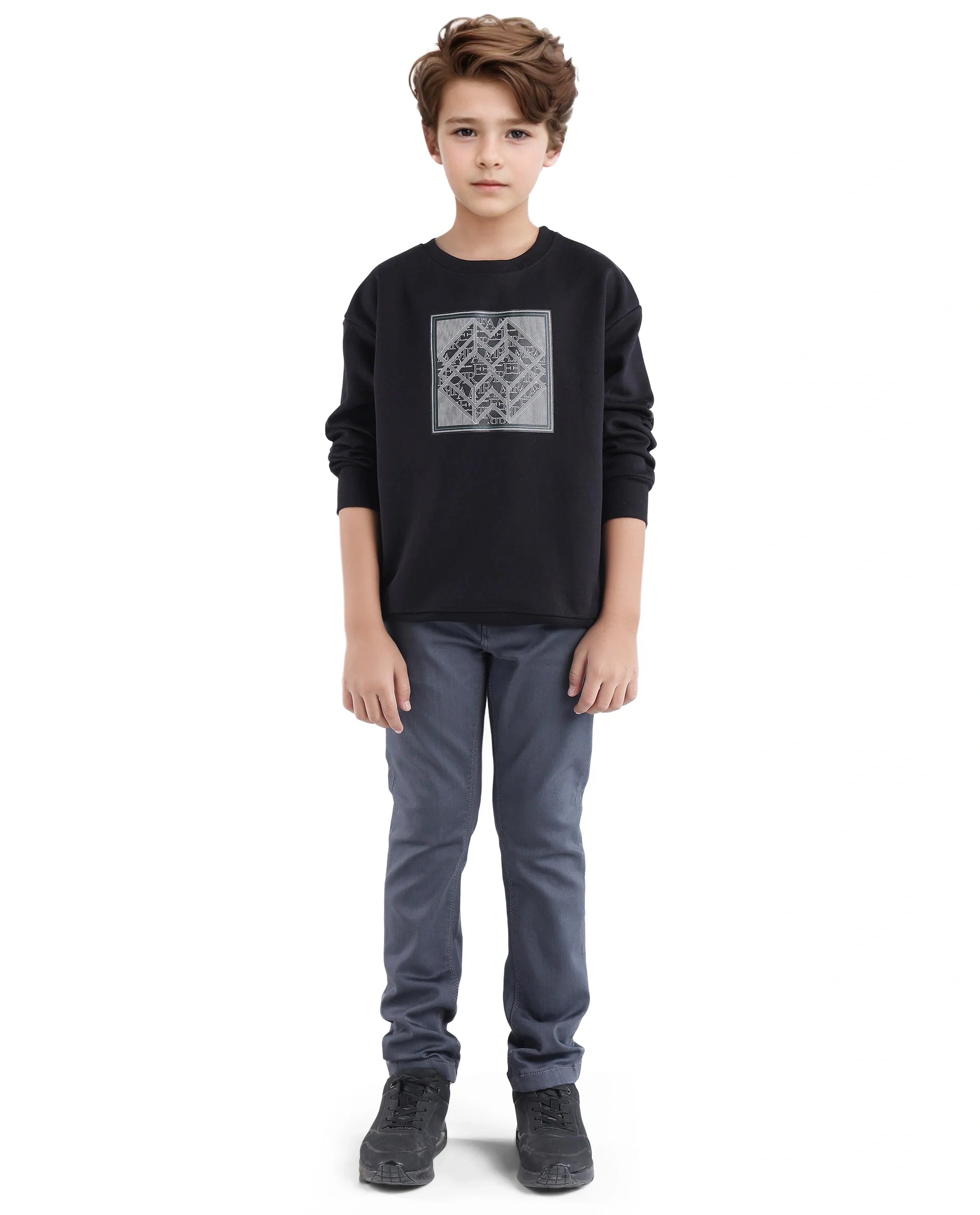 Rare Ones Kids Crocen Black Cotton Full Sleeve Crew Neck Hd Print Monogram Sweatshirt