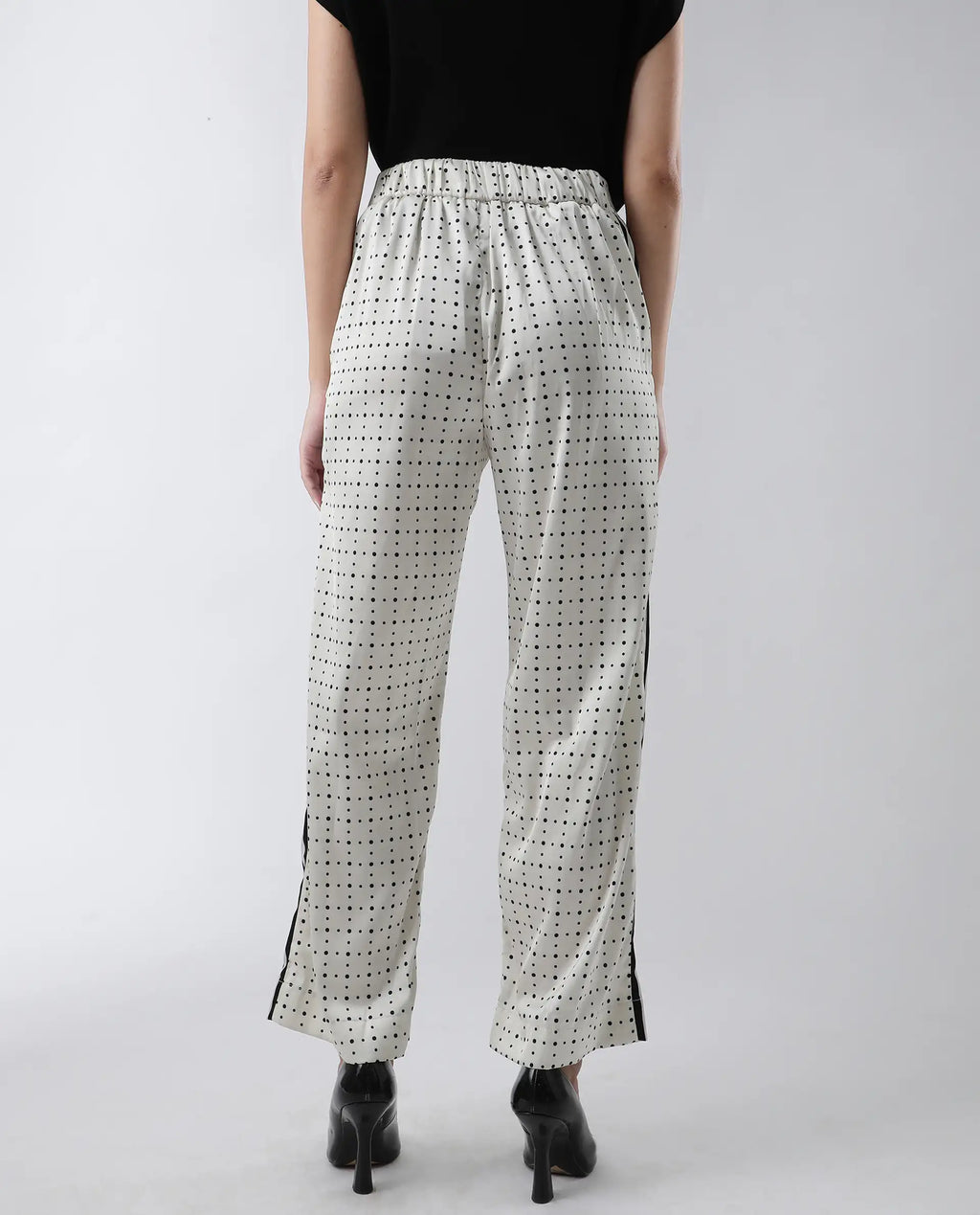 Rareism Women's Dales Beige Polyester Polka Print Ankle Length Tailored Trouser