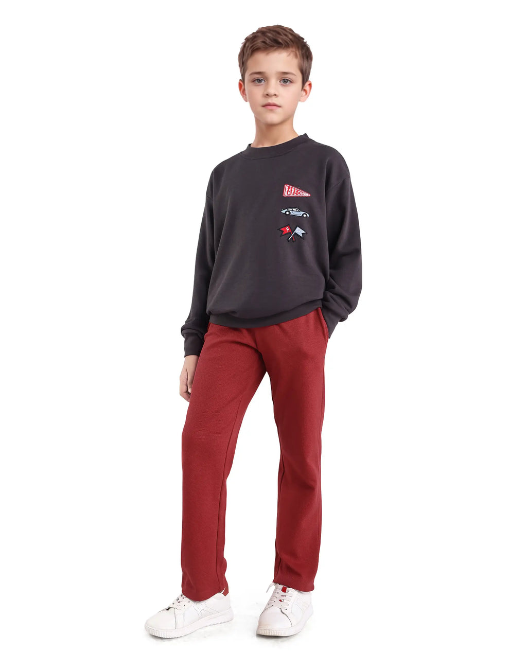 Rare Ones Kids Dane-B Red Cotton Drawstring Closure Straight Fit Trackpant