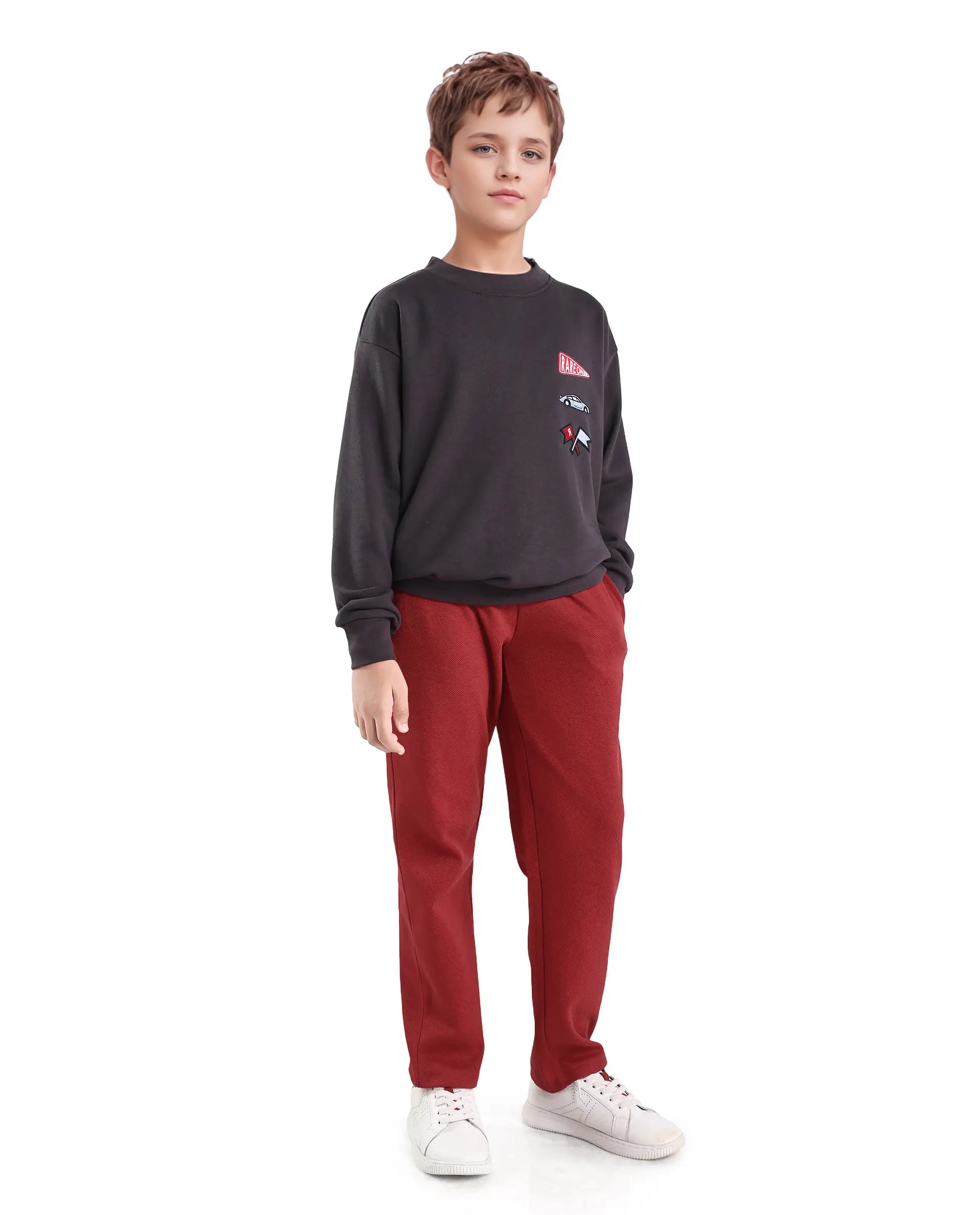 Rare Ones Kids Dane-B Red Cotton Drawstring Closure Straight Fit Trackpant