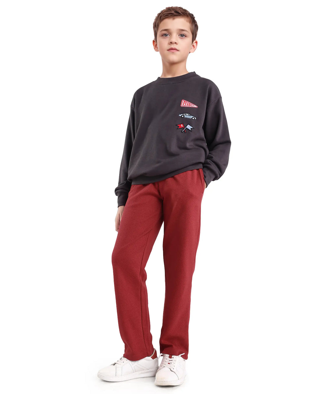 Rare Ones Kids Dane-B Red Cotton Drawstring Closure Straight Fit Trackpant