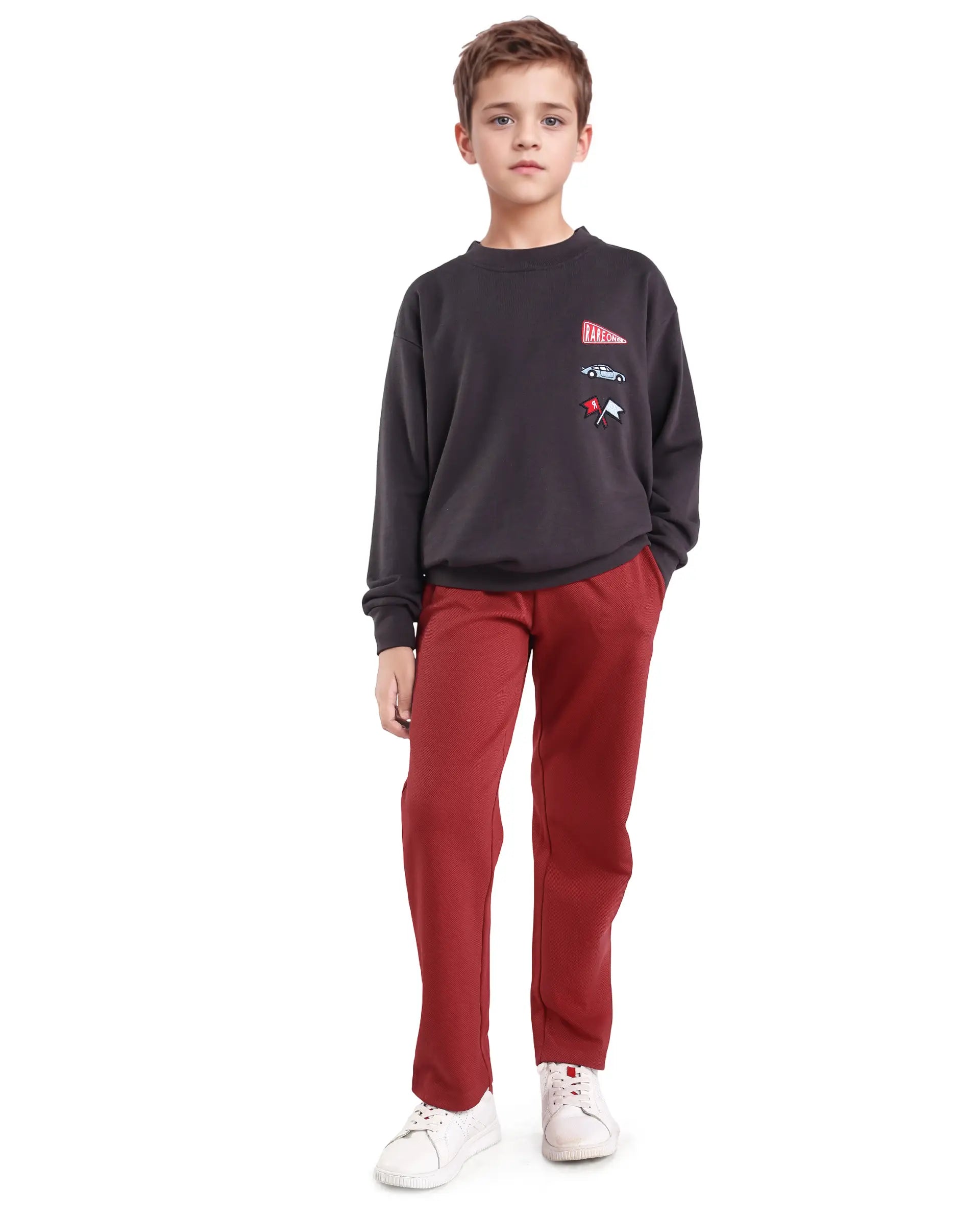 Rare Ones Kids Dane-B Red Cotton Drawstring Closure Straight Fit Trackpant