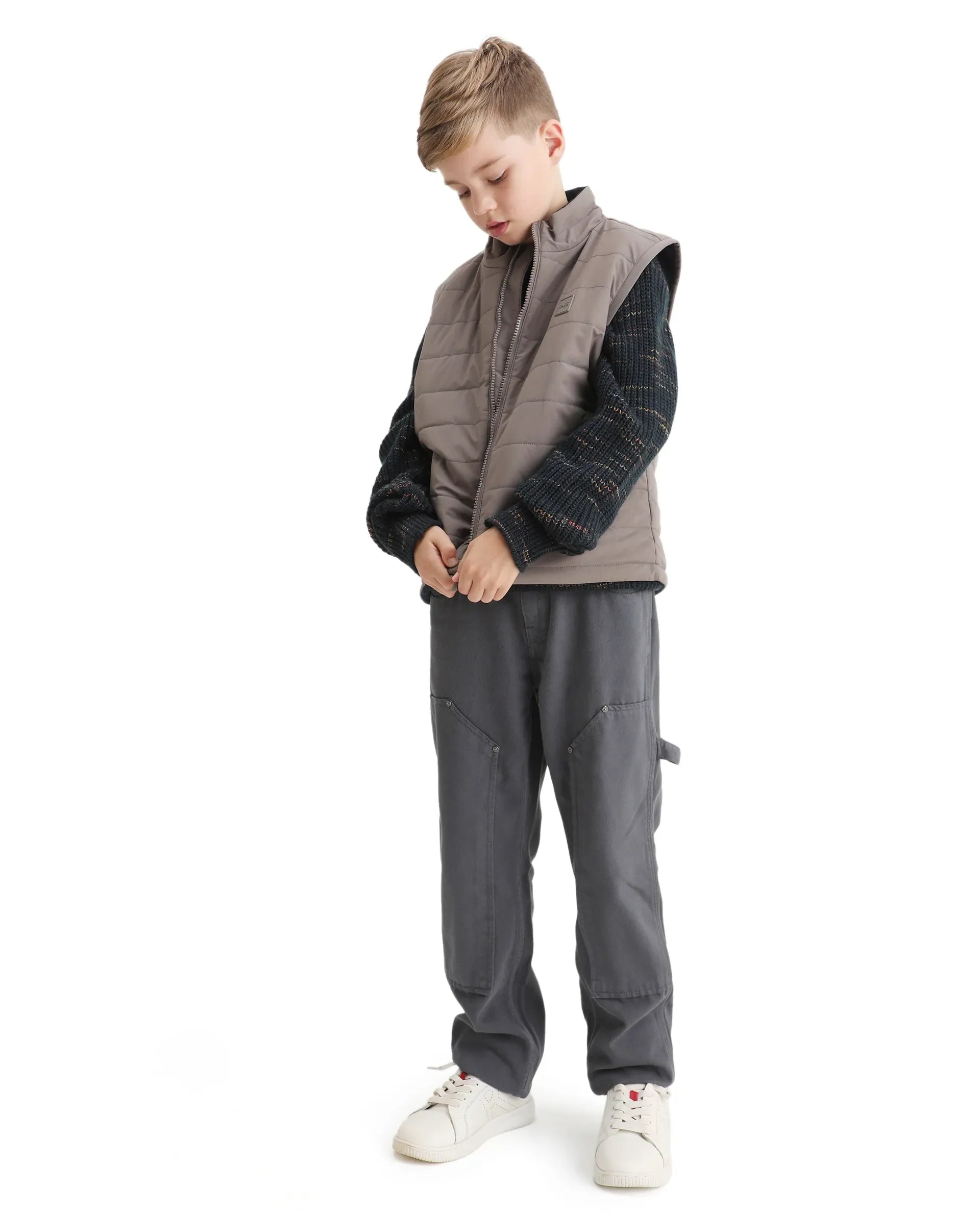 Rare Ones Kids Derry-K Metallic Grey Polyester Zipper Closure High Neck Plain Full Sleeves Regular Fit Jacket
