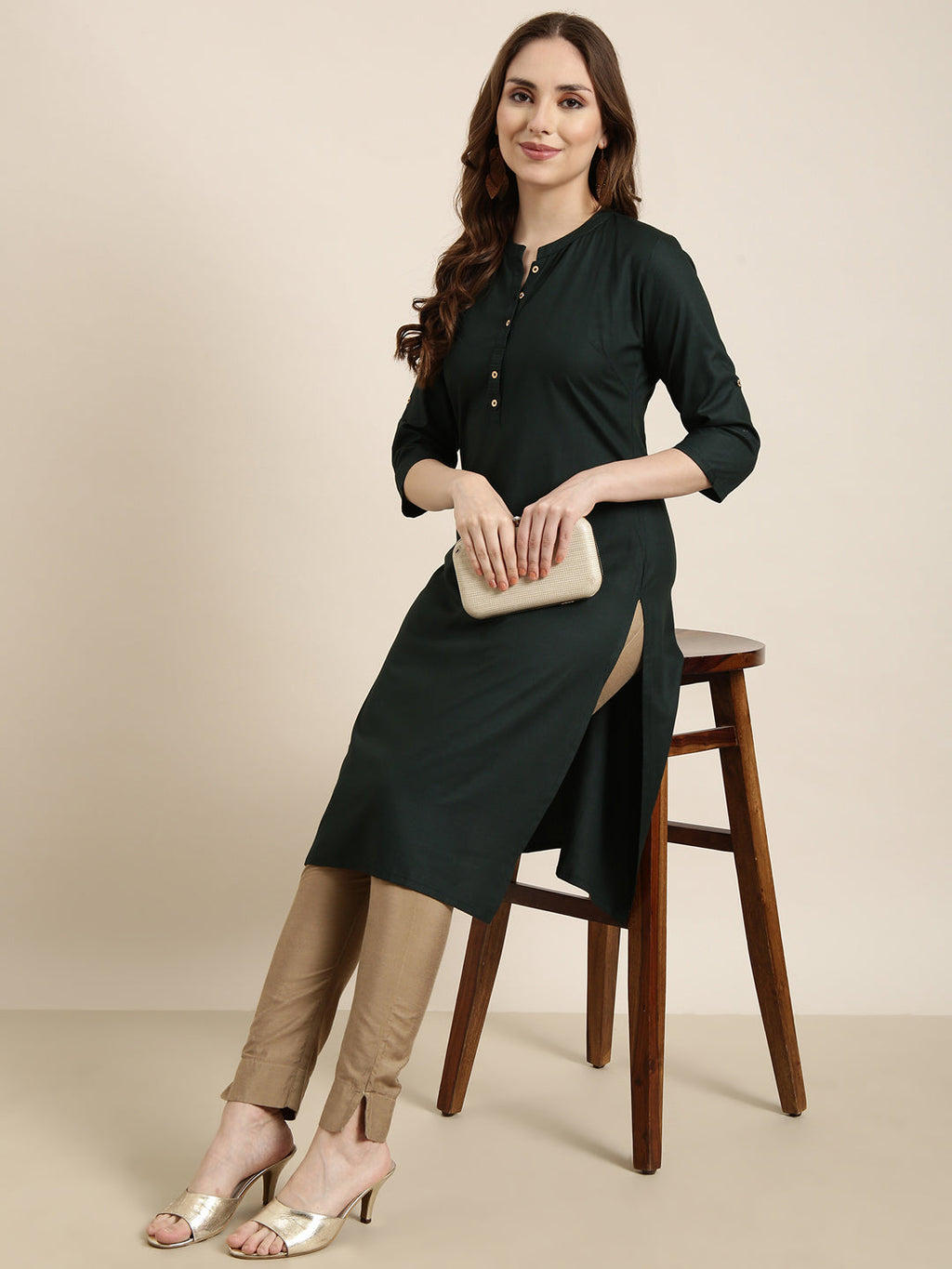 Women's Straight Green Solid Kurta