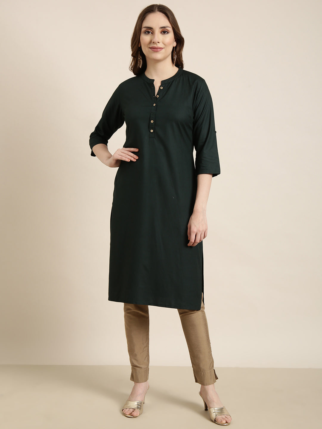 Women's Straight Green Solid Kurta