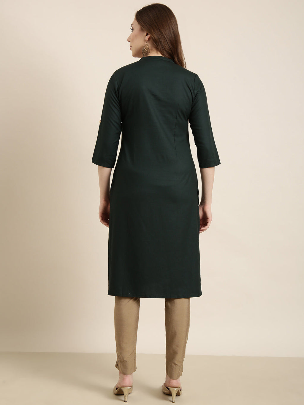 Women's Straight Green Solid Kurta