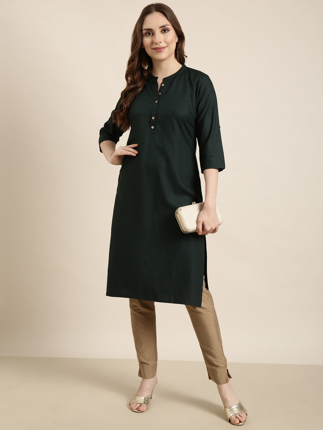 Women's Straight Green Solid Kurta