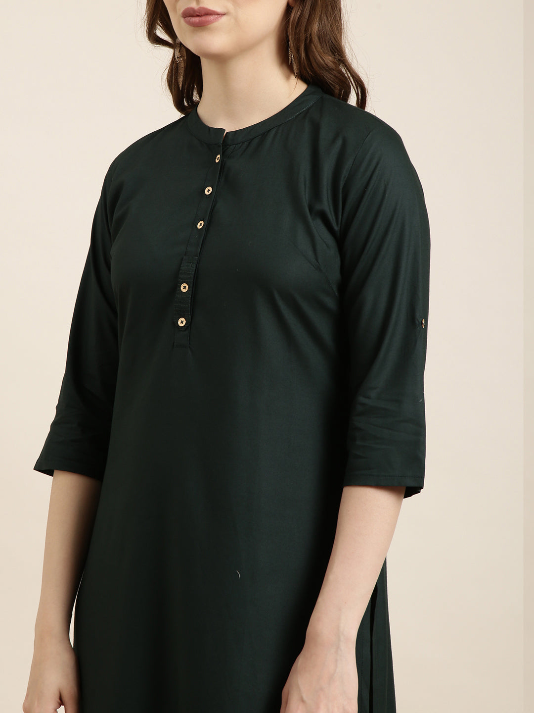 Women's Straight Green Solid Kurta