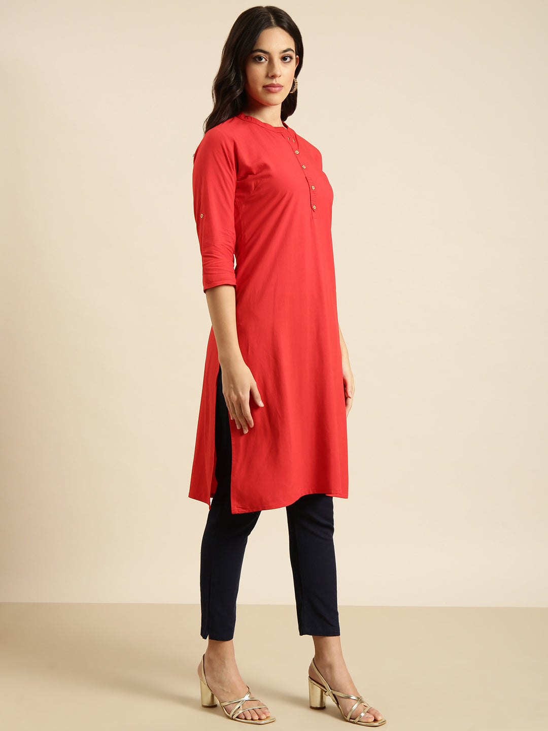 Women's Straight Red Solid Kurta