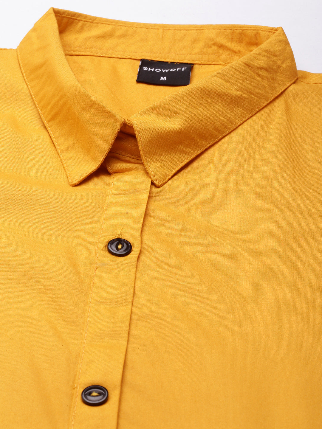 Women's Yellow Shirt Collar Belted Shirt Dress