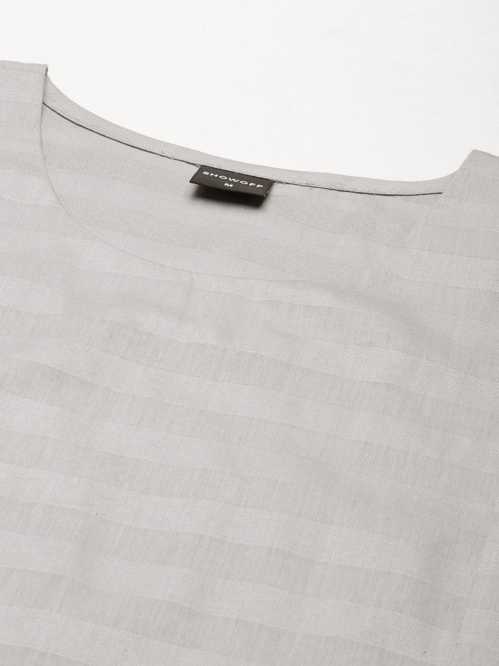 Women's Grey Woven Design Thread Work Straight Kurta