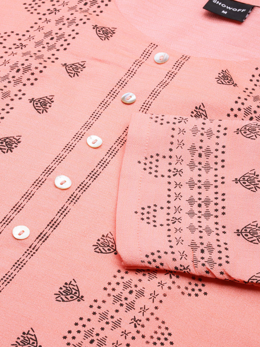 Women's Peach Geometric Printed Straight Kurta