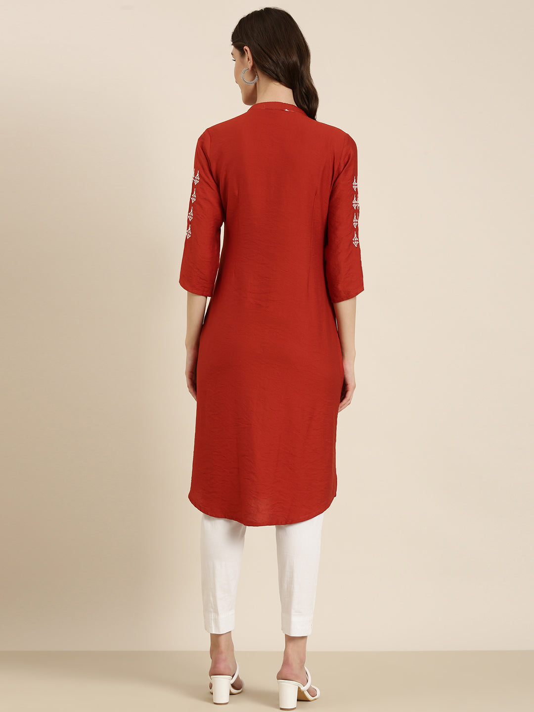 Women's Rust Mandarin Collar Straight Kurta
