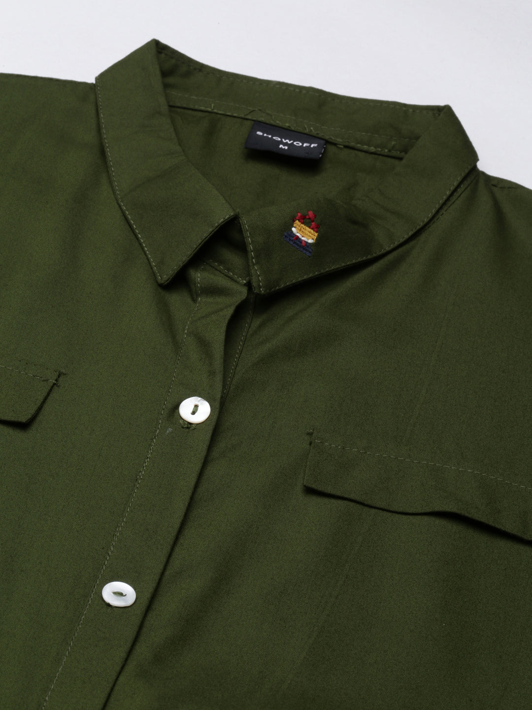 Women's Olive Shirt Collar Short Sleeves Belted Shirt Dress