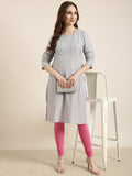 Women's Straight Grey Striped Kurta