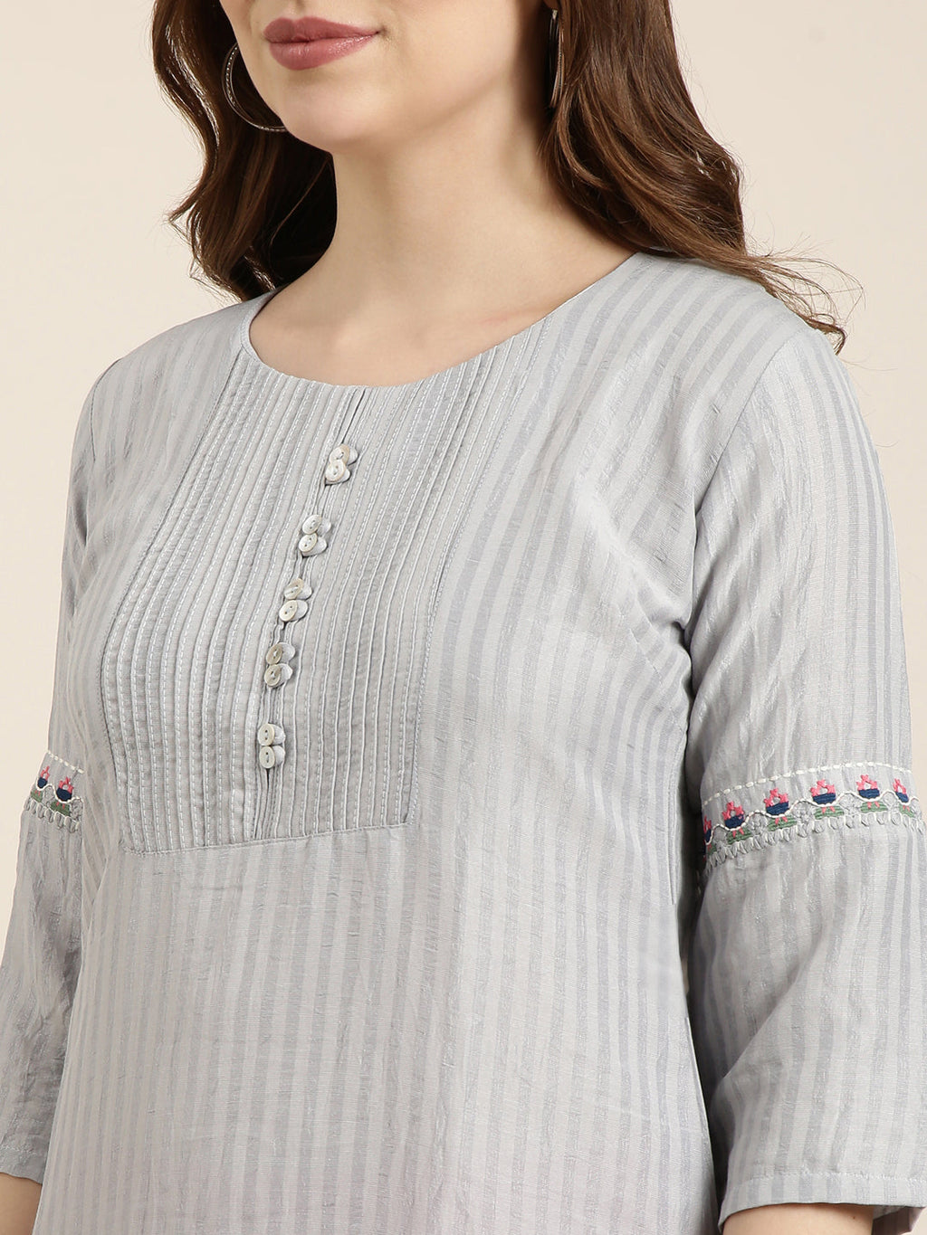 Women's Straight Grey Striped Kurta