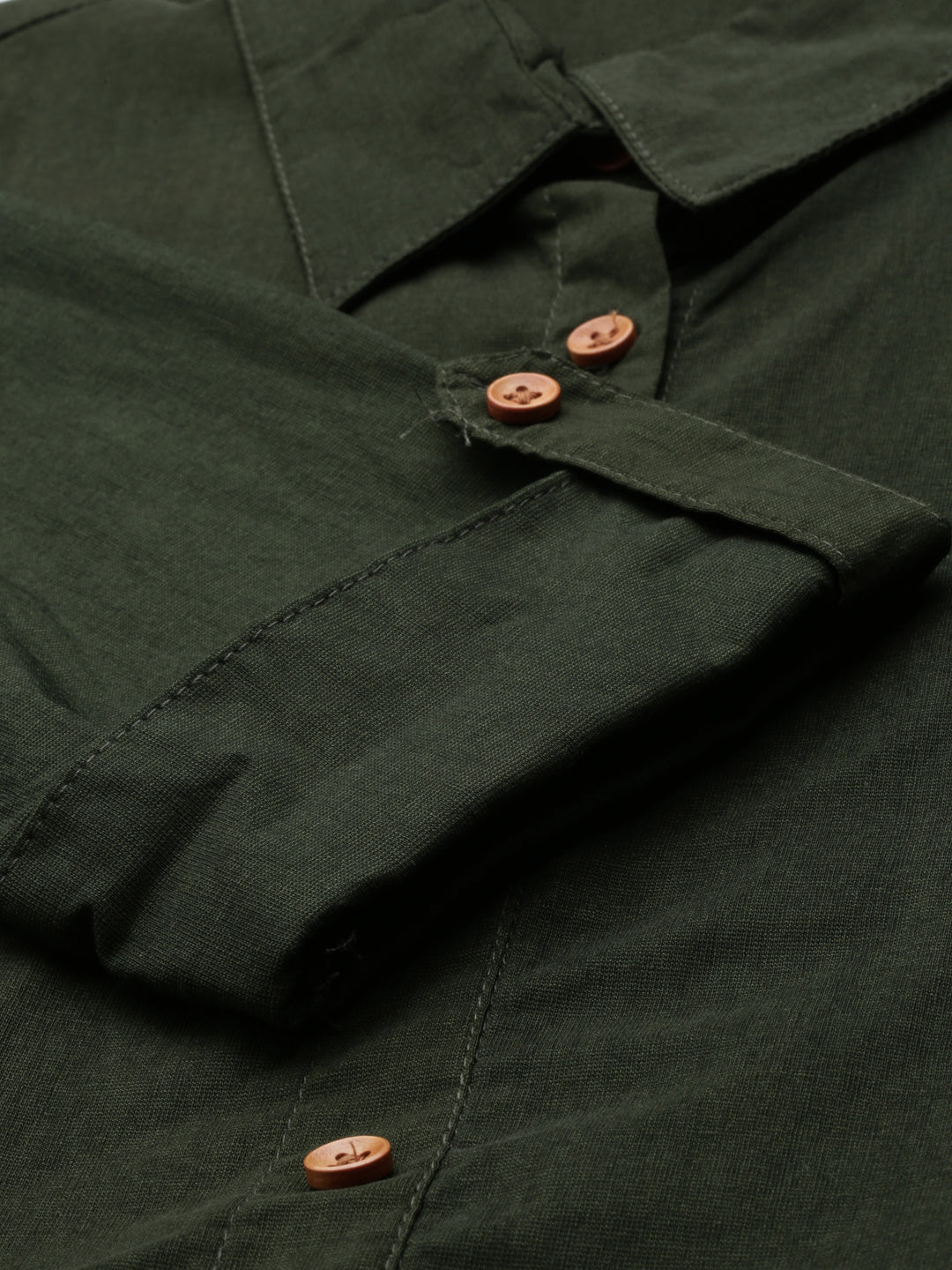 Women's Olive Belted Detail Cotton A-Line Kurta