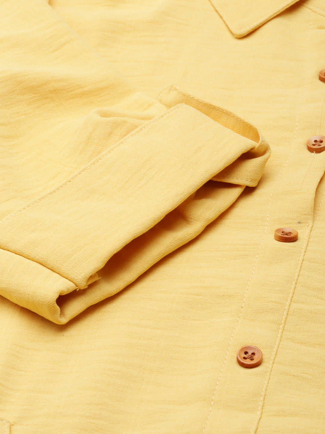 Women's Yellow Shirt Collar Roll-Up Sleeves Shirt Dress With Belted