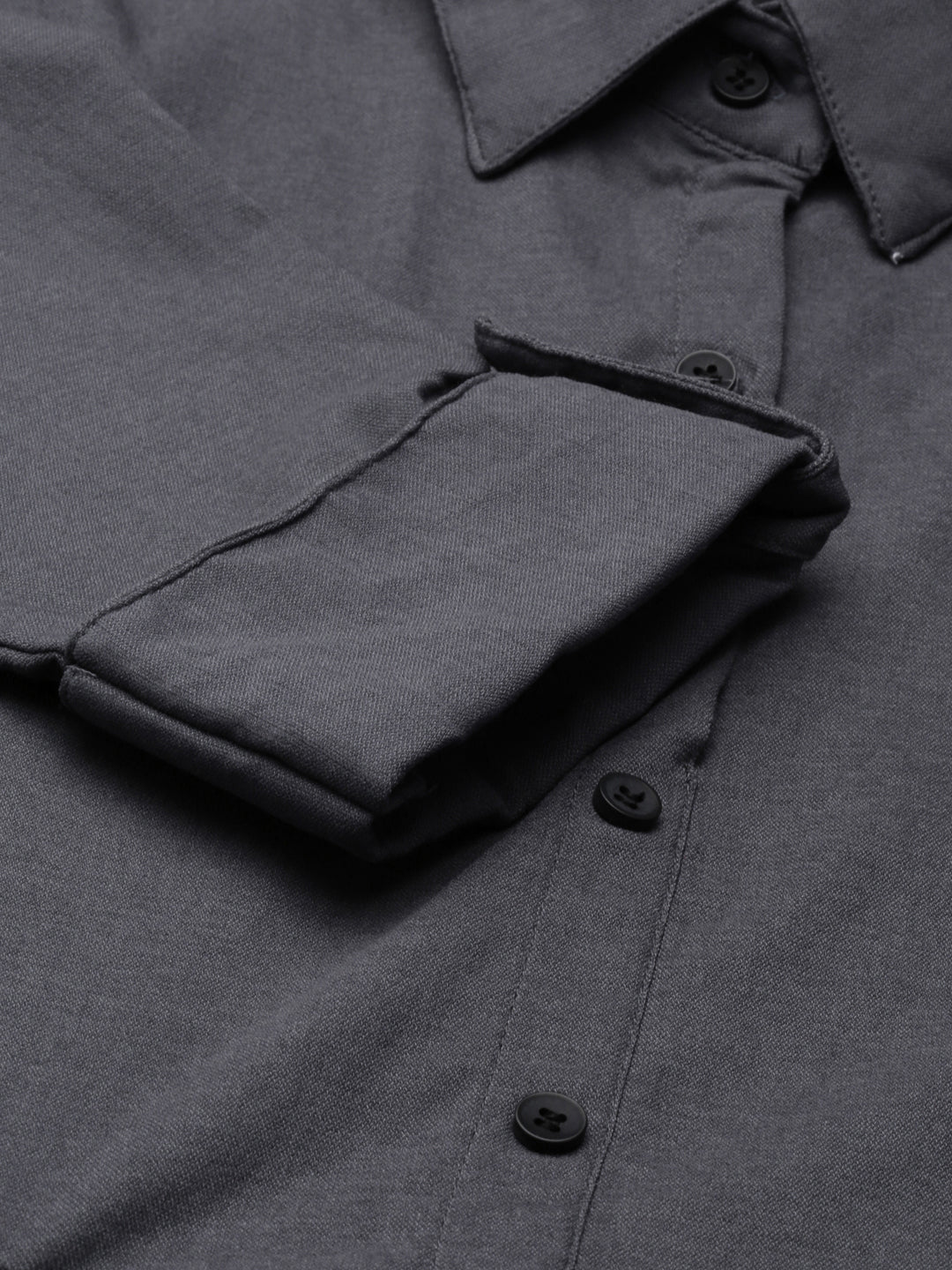 Women's Grey Shirt Collar Roll-Up Sleeves Cotton Shirt Style Dress