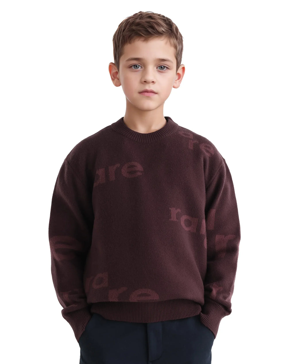 Rare Ones Kids Dio Dark Maroon Viscose Blend All Over Print Slip-On Closure Regular Fit Sweater