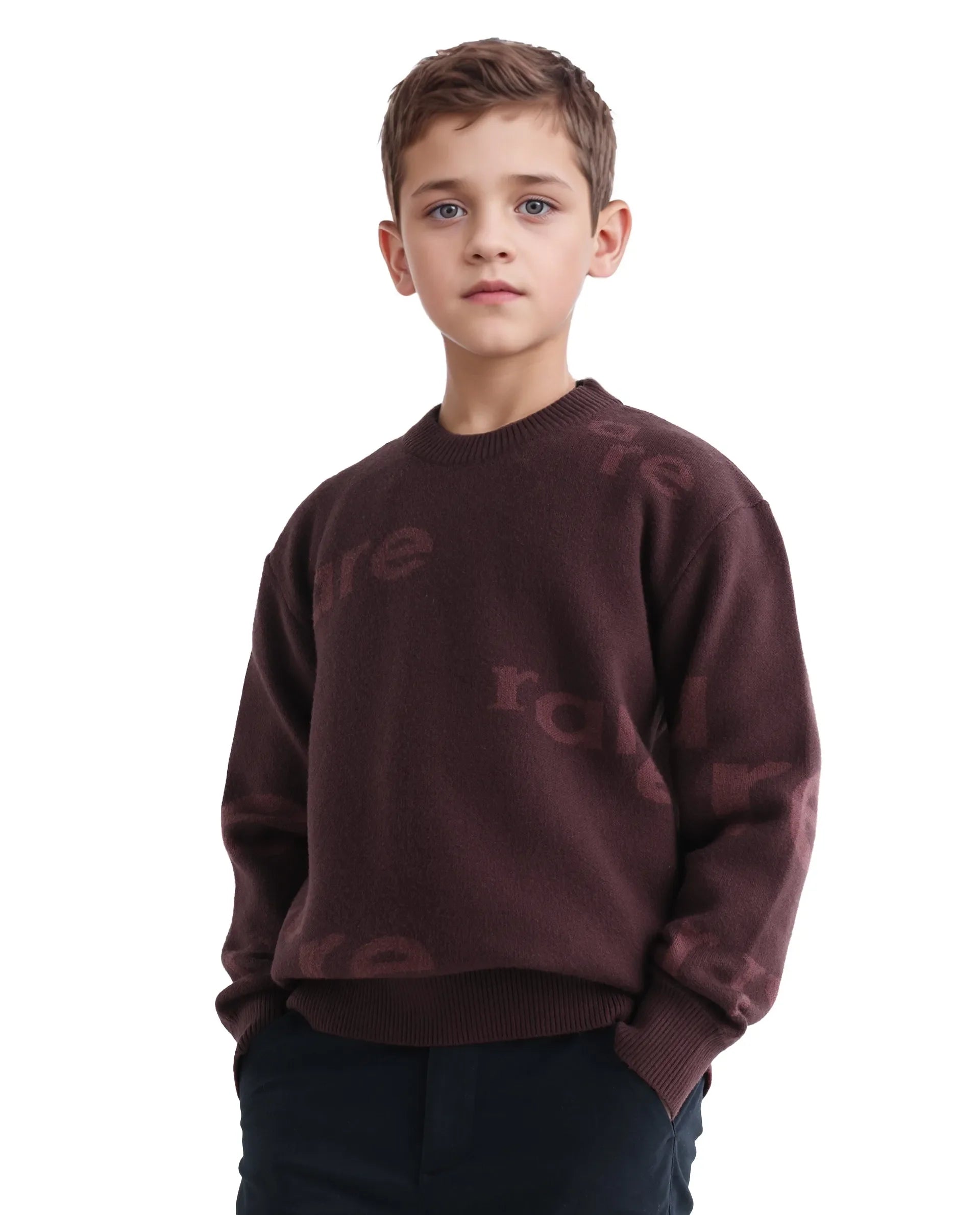 Rare Ones Kids Dio Dark Maroon Viscose Blend All Over Print Slip-On Closure Regular Fit Sweater