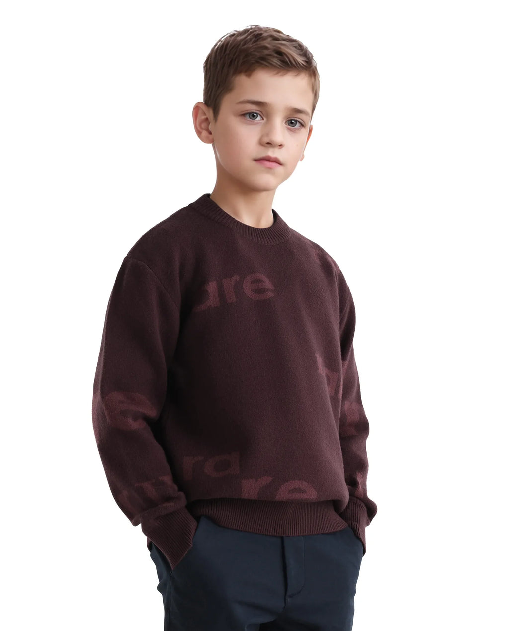 Rare Ones Kids Dio Dark Maroon Viscose Blend All Over Print Slip-On Closure Regular Fit Sweater