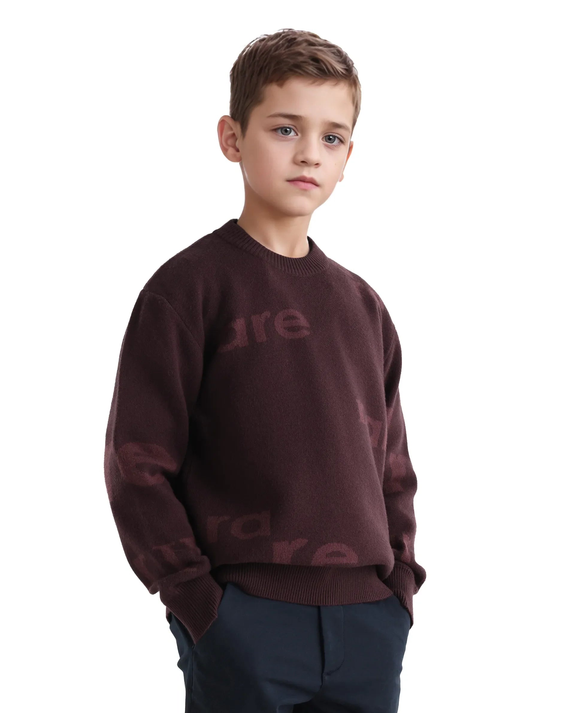 Rare Ones Kids Dio Dark Maroon Viscose Blend All Over Print Slip-On Closure Regular Fit Sweater