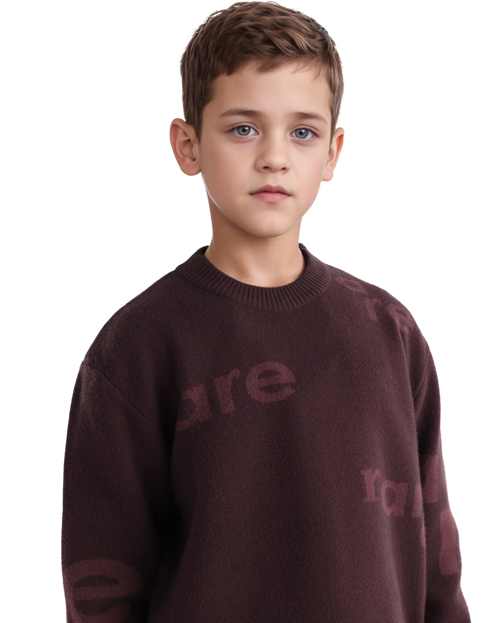Rare Ones Kids Dio Dark Maroon Viscose Blend All Over Print Slip-On Closure Regular Fit Sweater