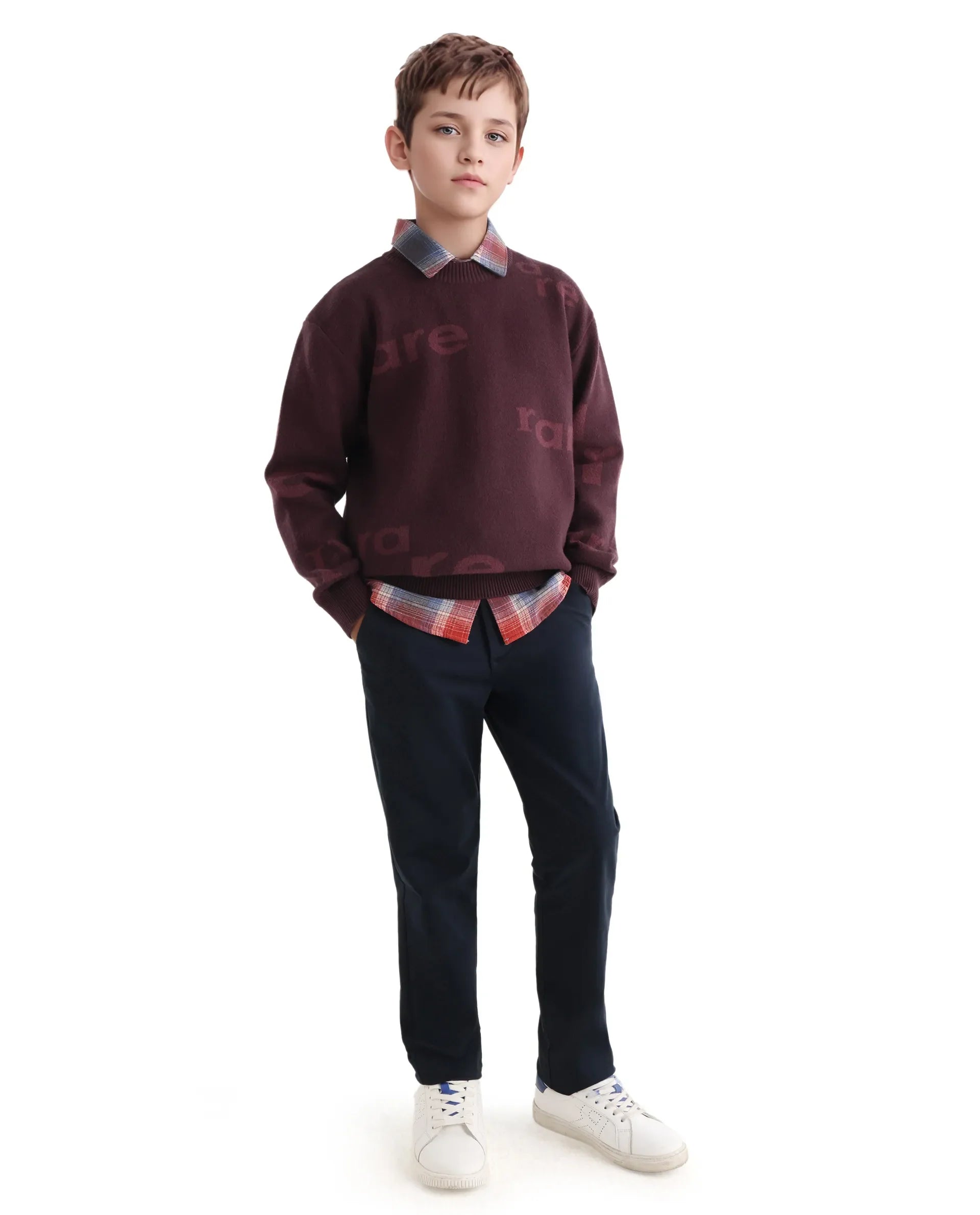Rare Ones Kids Dio Dark Maroon Viscose Blend All Over Print Slip-On Closure Regular Fit Sweater