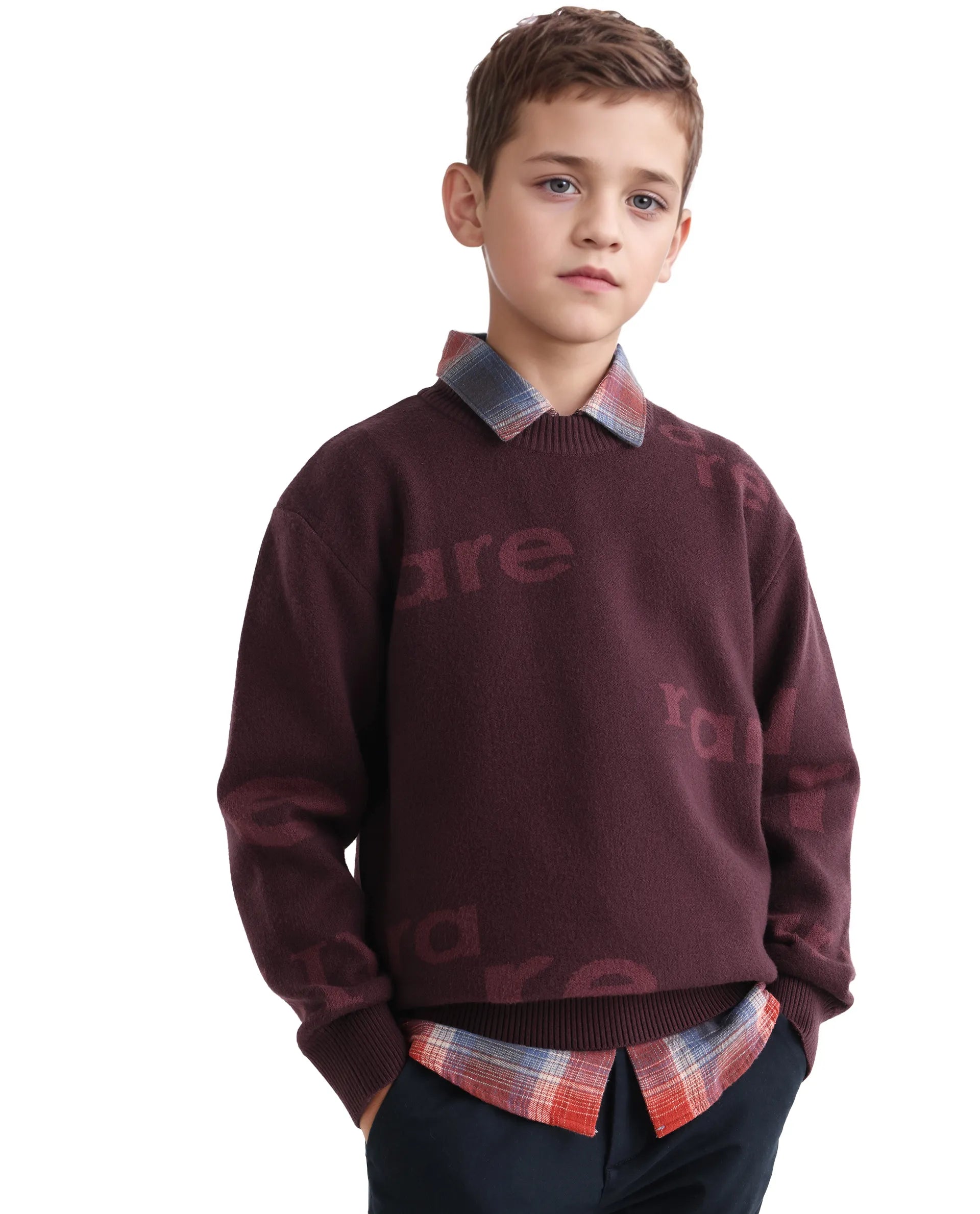 Rare Ones Kids Dio Dark Maroon Viscose Blend All Over Print Slip-On Closure Regular Fit Sweater