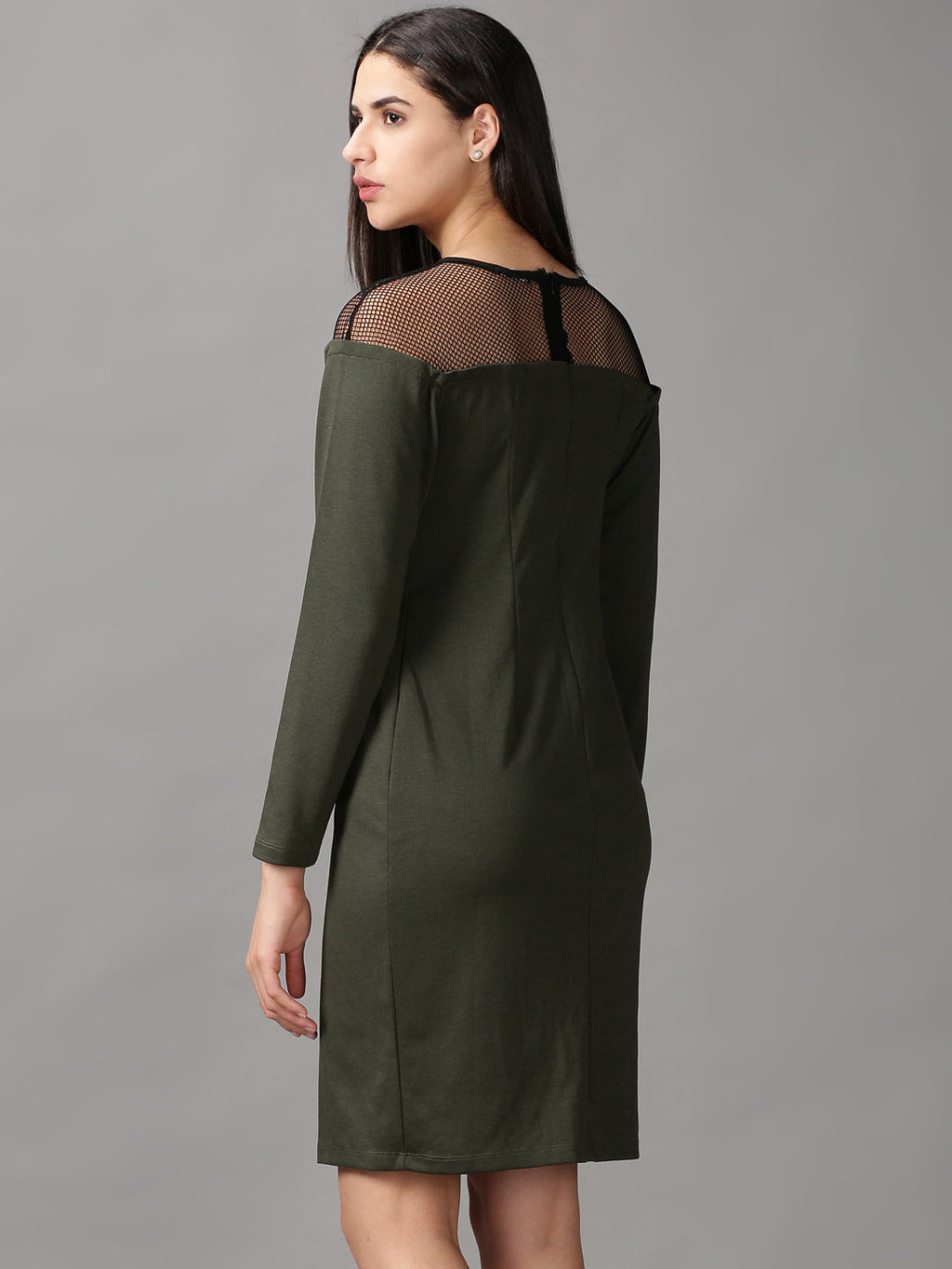 Women's Olive Solid Fit & Flare Dress