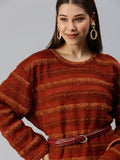 Women's Self Design T-shirt Rust Dress
