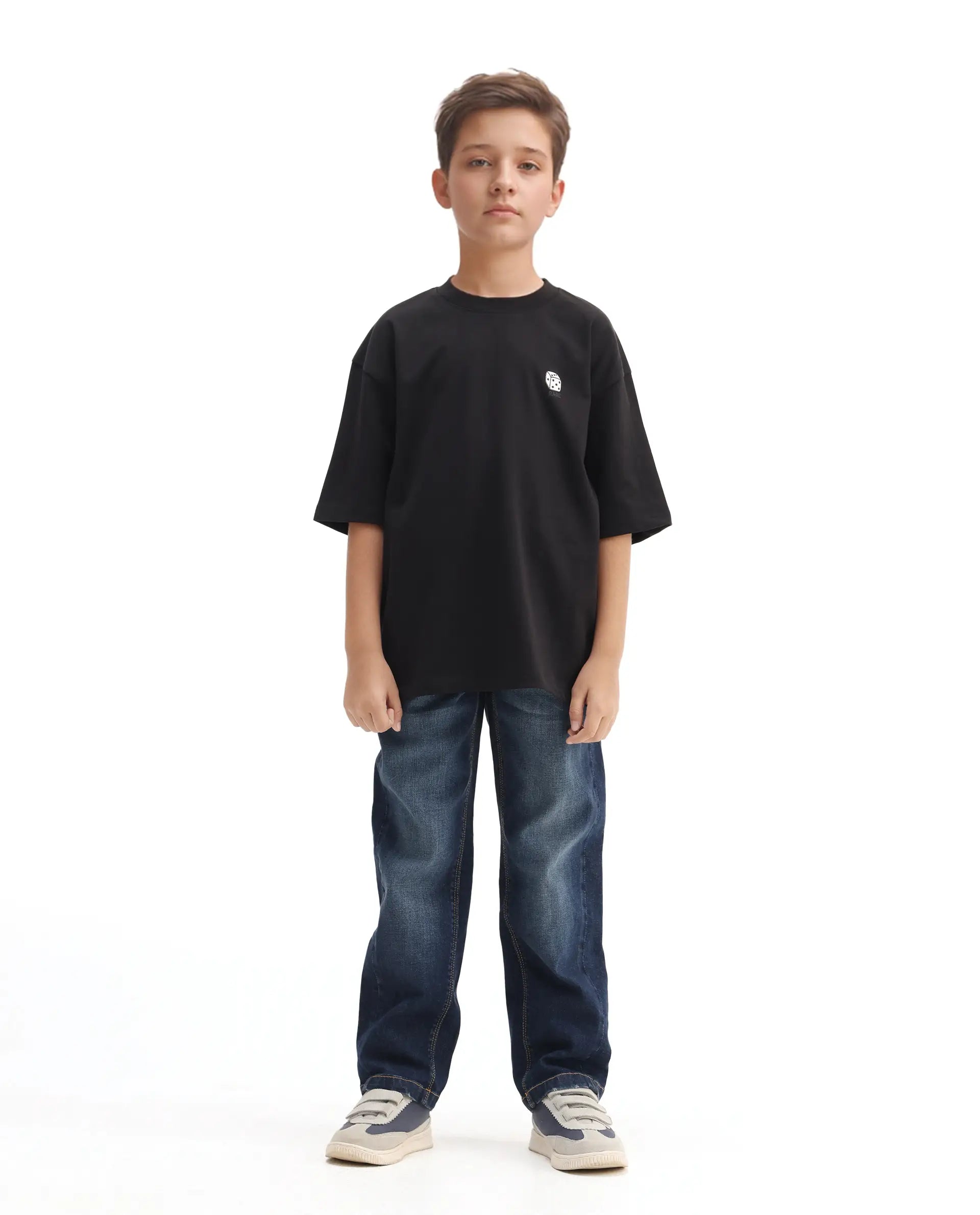 Rare Ones Kids Drake Black Cotton Solid Slip-On Closure Oversized Fit T-Shirt
