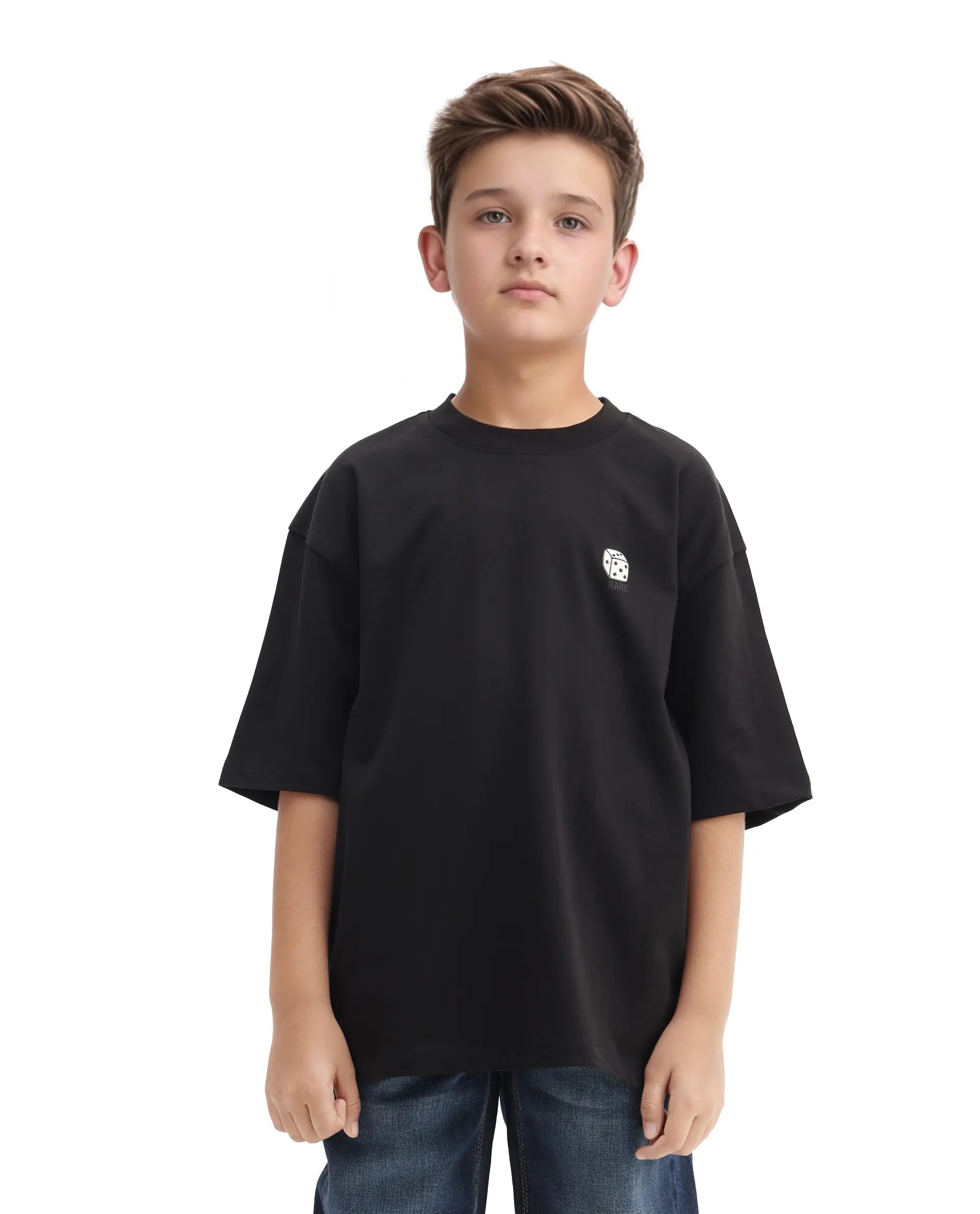 Rare Ones Kids Drake Black Cotton Solid Slip-On Closure Oversized Fit T-Shirt