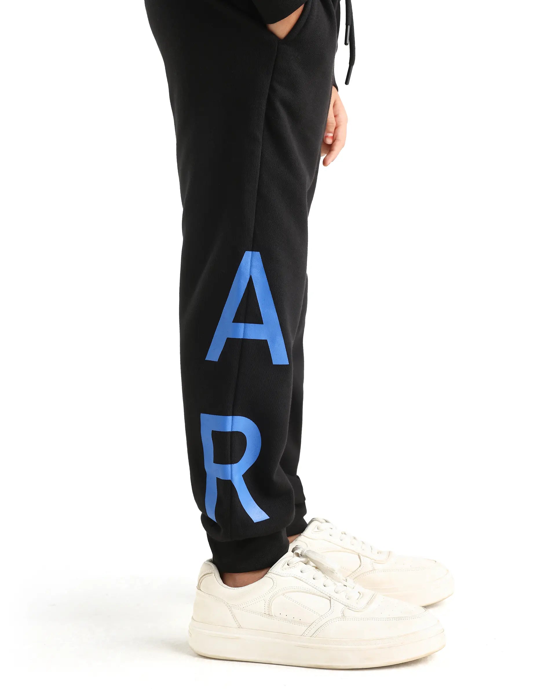 Rare Ones Kids Draw-B Black Cotton Drawstring Regular Fit Trackpant
